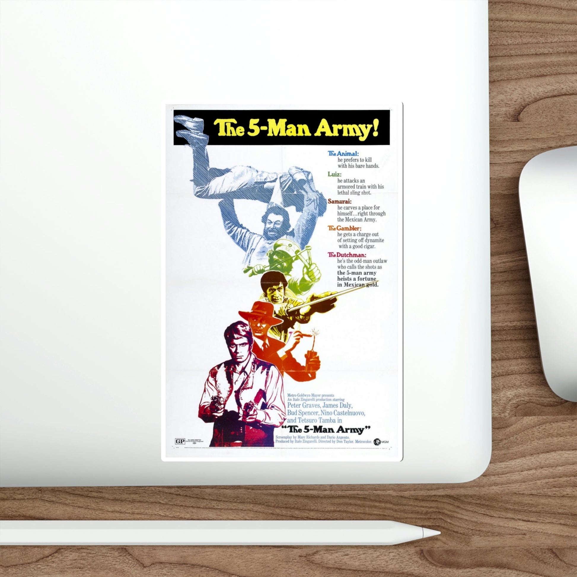 The Five Man Army 1970 Movie Poster STICKER Vinyl Die-Cut Decal-The Sticker Space