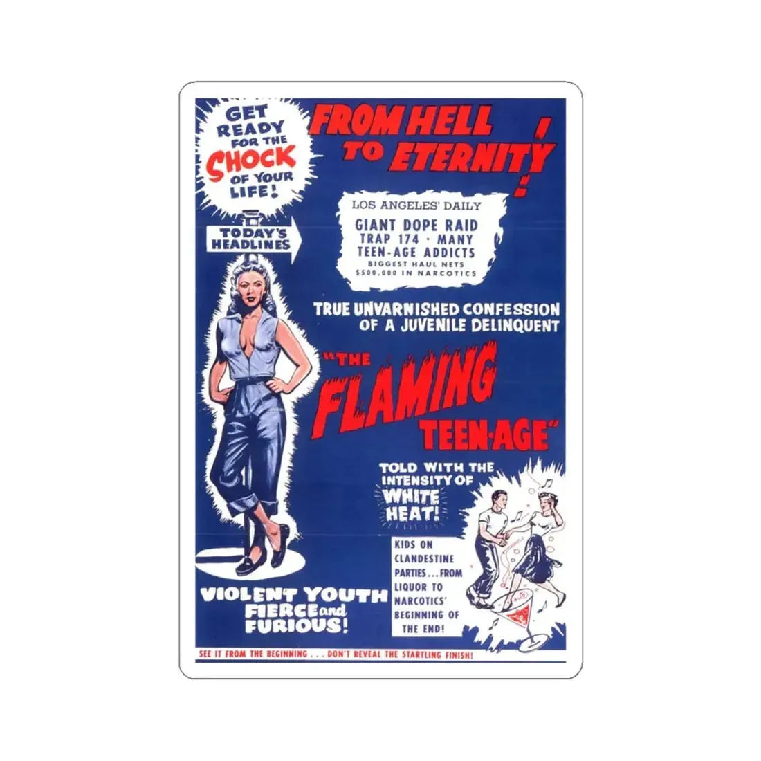 The Flaming Teen Age 1956 Movie Poster - STICKER Vinyl Kiss-Cut Decal 6 Inch White - The Sticker Space