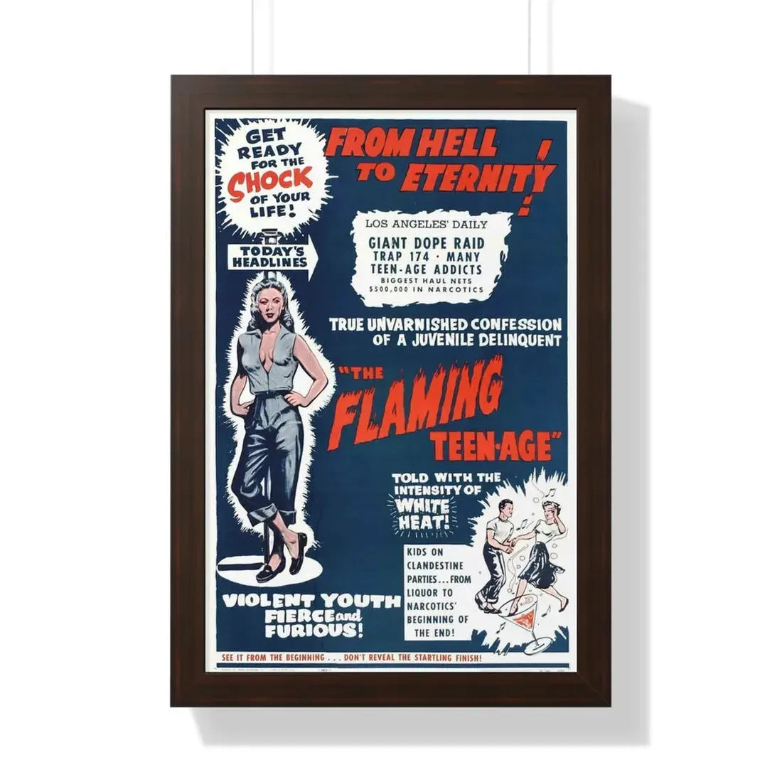 THE FLAMING TEENAGE 1956 - Framed Movie Poster 16″ x 24″ Walnut - The Sticker Space
