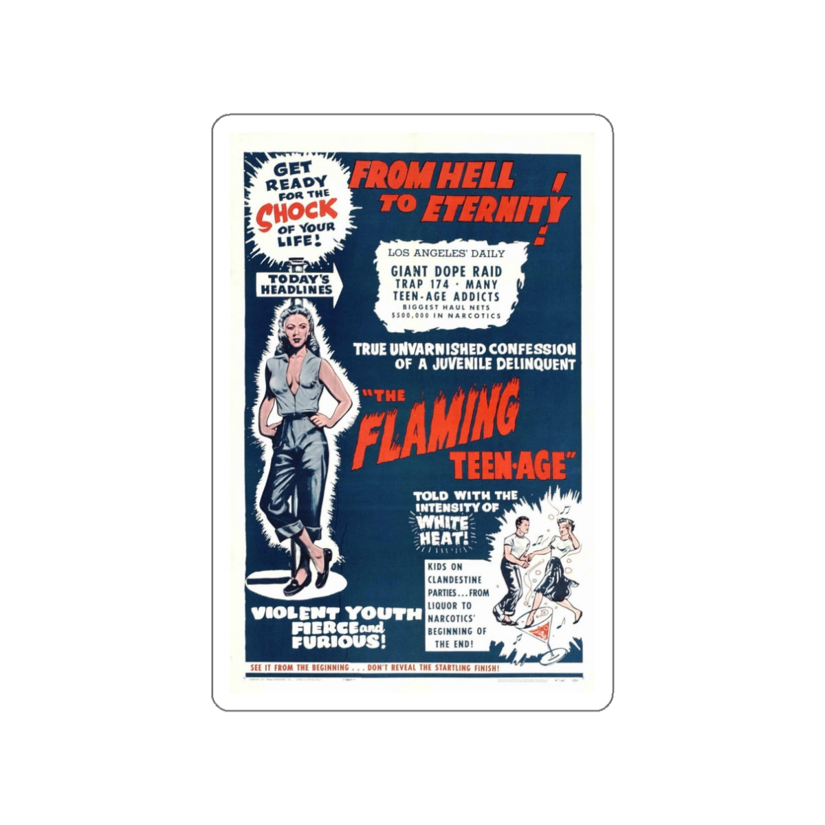 THE FLAMING TEENAGE 1956 Movie Poster STICKER Vinyl Die-Cut Decal-White-The Sticker Space