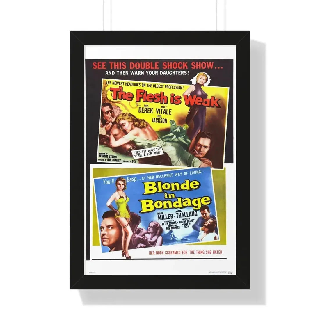 THE FLESH IS WEAK & BLONDE IN BONDAGE 1957 - Framed Movie Poster 16″ x 24″ Black - The Sticker Space