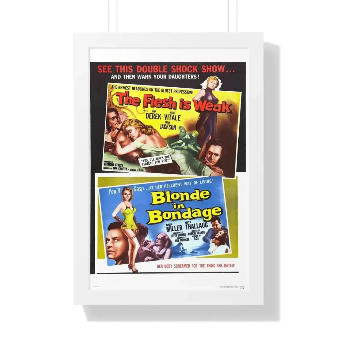 THE FLESH IS WEAK & BLONDE IN BONDAGE 1957 - Framed Movie Poster 16″ x 24″ White - The Sticker Space