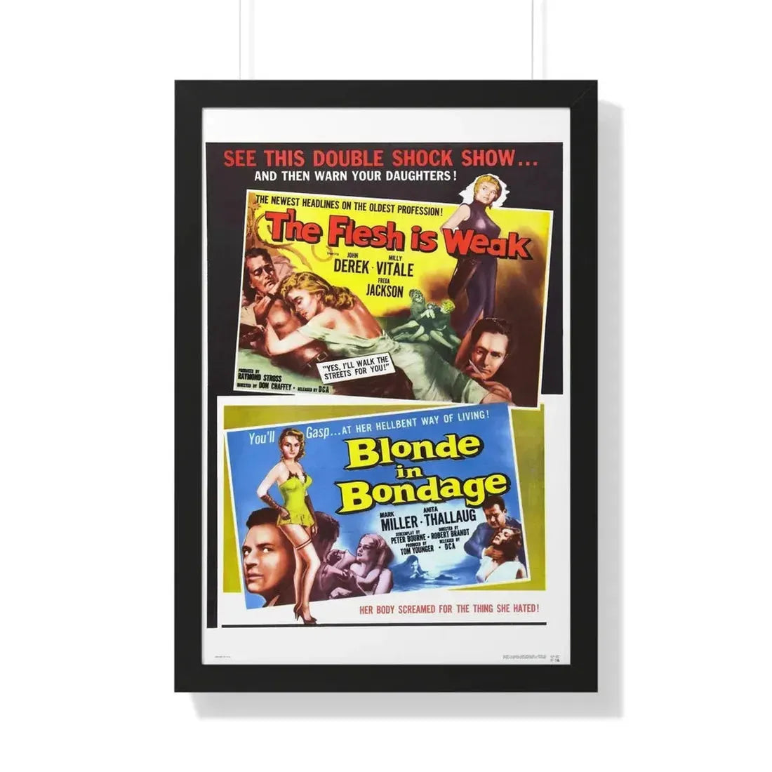 THE FLESH IS WEAK & BLONDE IN BONDAGE 1957 - Framed Movie Poster 20" x 30" Black - The Sticker Space