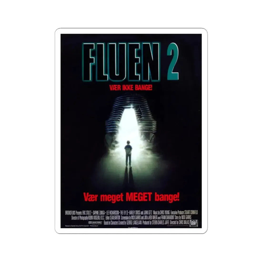 THE FLY II (DANISH) 1989 Movie Poster - STICKER Vinyl Kiss-Cut Decal 2 Inch White - The Sticker Space