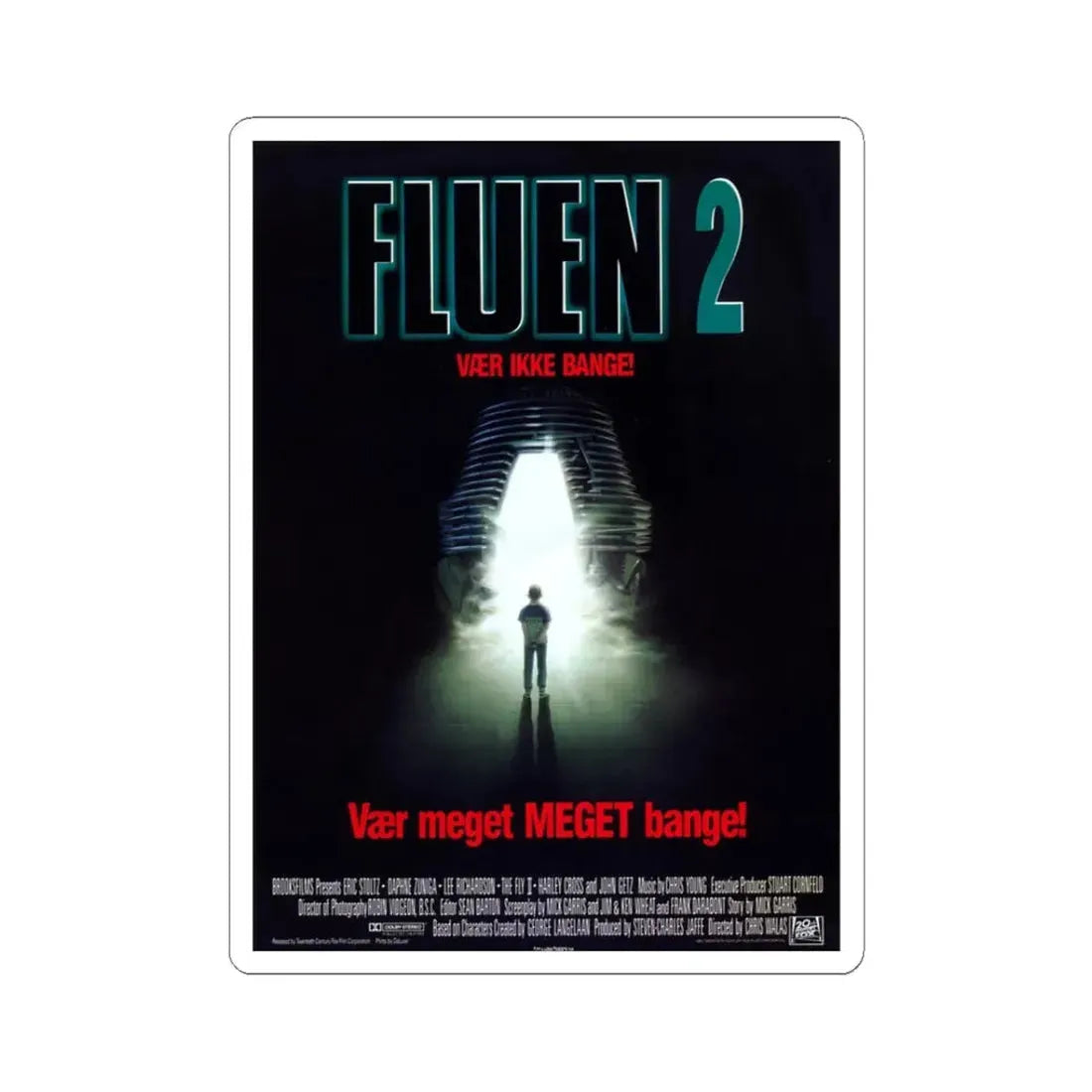 THE FLY II (DANISH) 1989 Movie Poster - STICKER Vinyl Kiss-Cut Decal 3 Inch White - The Sticker Space