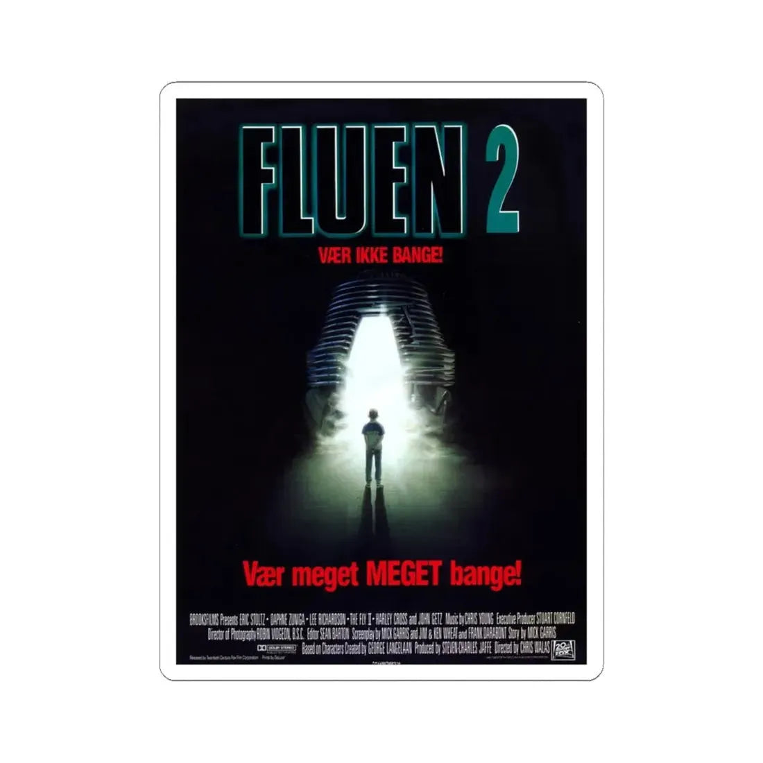 THE FLY II (DANISH) 1989 Movie Poster - STICKER Vinyl Kiss-Cut Decal 4 Inch White - The Sticker Space