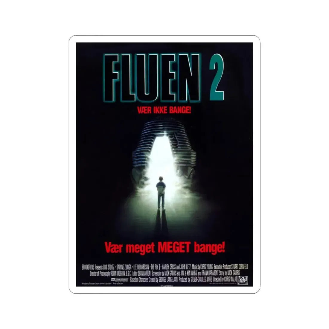 THE FLY II (DANISH) 1989 Movie Poster - STICKER Vinyl Kiss-Cut Decal 6 Inch White - The Sticker Space