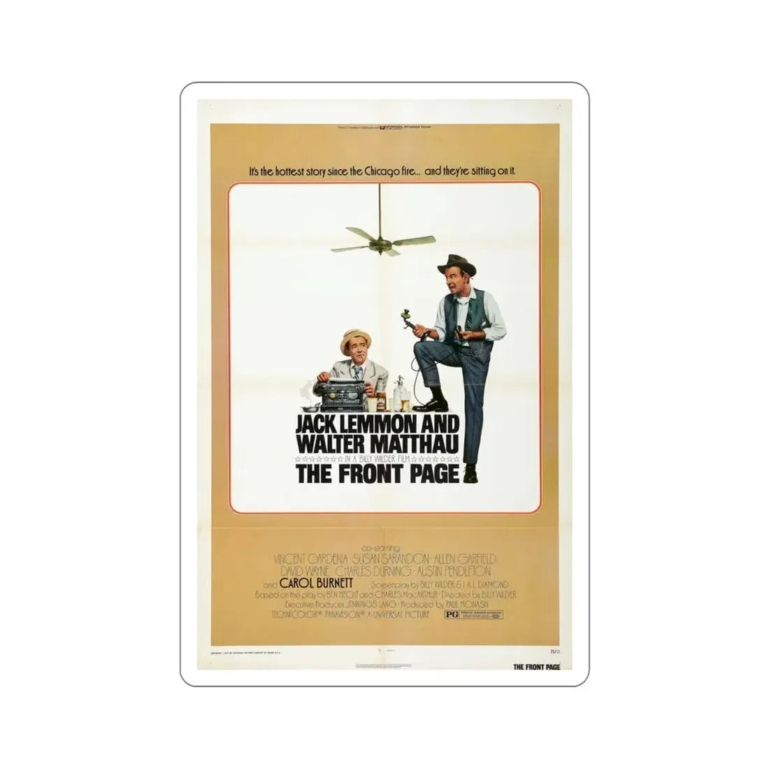 The Front Page 1974 Movie Poster STICKER Vinyl Die-Cut Decal 6 Inch - The Sticker Space