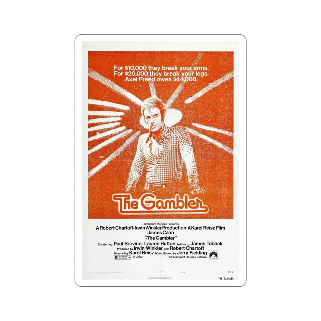 The Gambler 1974 Movie Poster STICKER Vinyl Die-Cut Decal 4 Inch - The Sticker Space