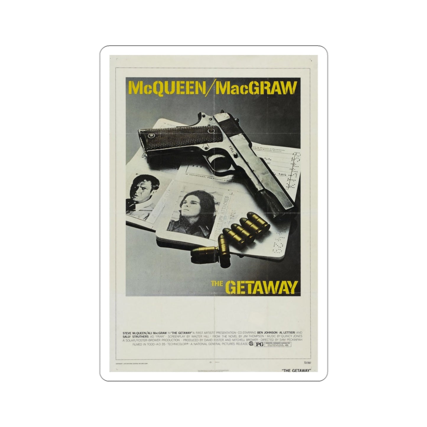 The Getaway 1972 Movie Poster STICKER Vinyl Die-Cut Decal-3 Inch-The Sticker Space