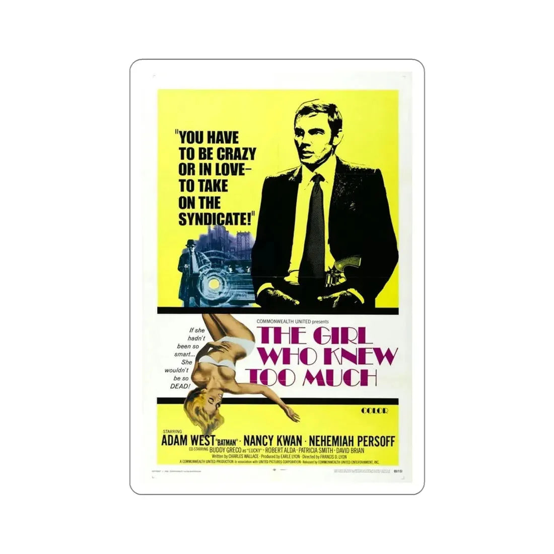 The Girl Who Knew Too Much 1969 Movie Poster STICKER Vinyl Die-Cut Decal 6 Inch - The Sticker Space