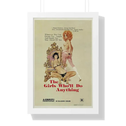 THE GIRLS WHO'LL DO ANYTHING 1975 - Framed Movie Poster 16″ x 24″ White - The Sticker Space