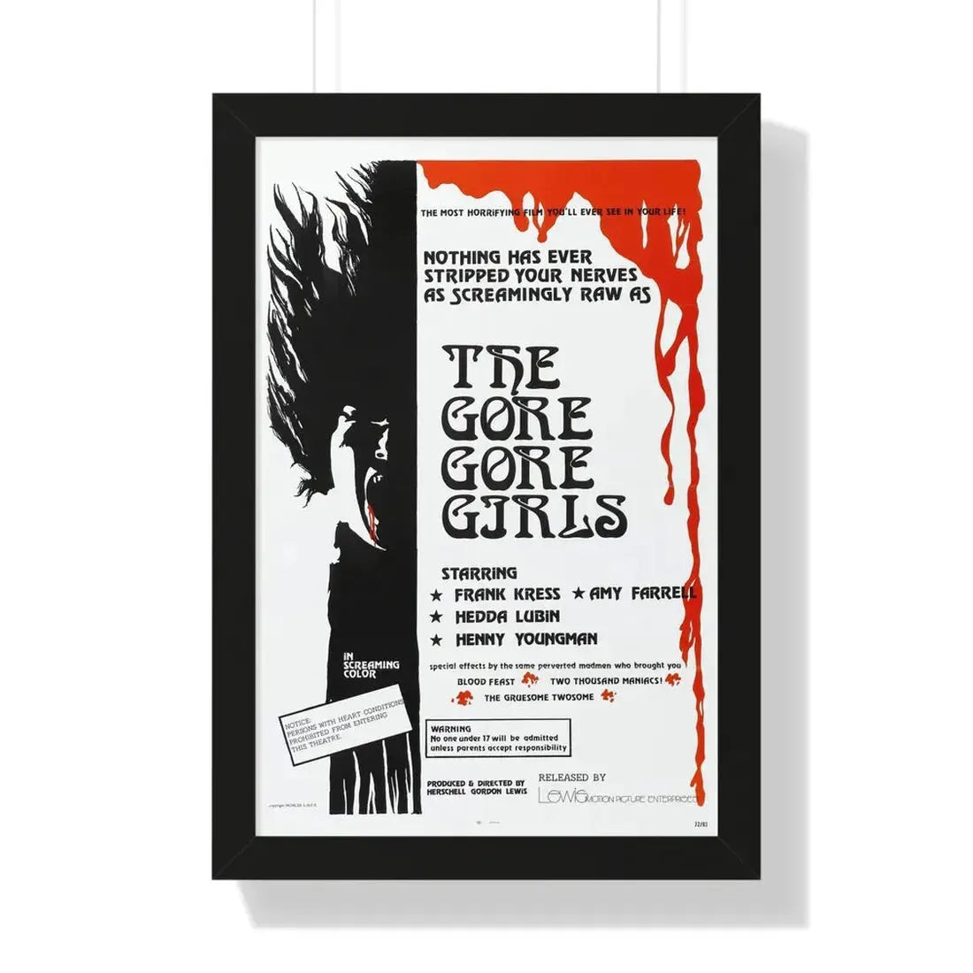 THE GORE GORE GIRLS 1972 - Framed Movie Poster 16″ x 24″ Black - The Sticker Space