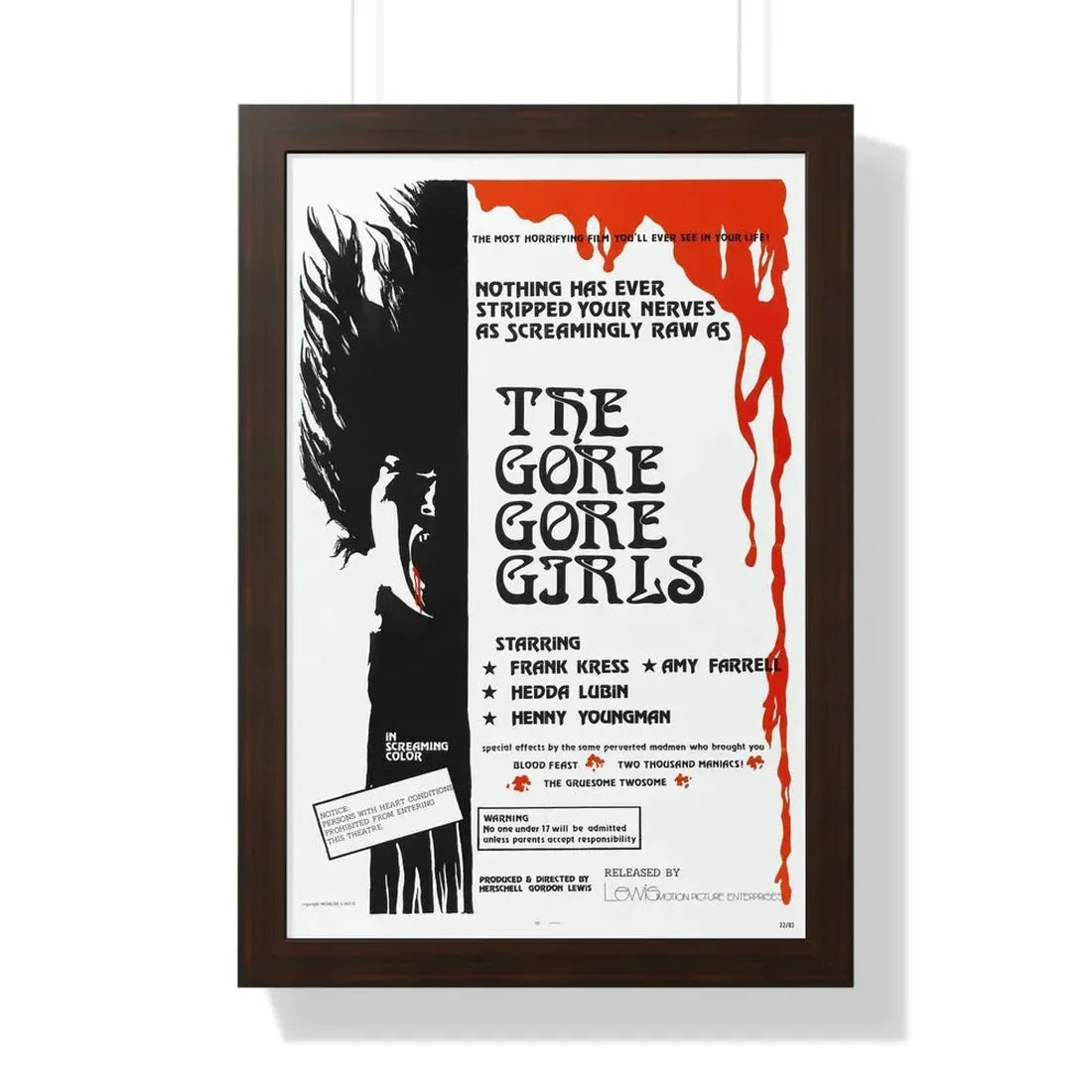 THE GORE GORE GIRLS 1972 - Framed Movie Poster 16″ x 24″ Walnut - The Sticker Space