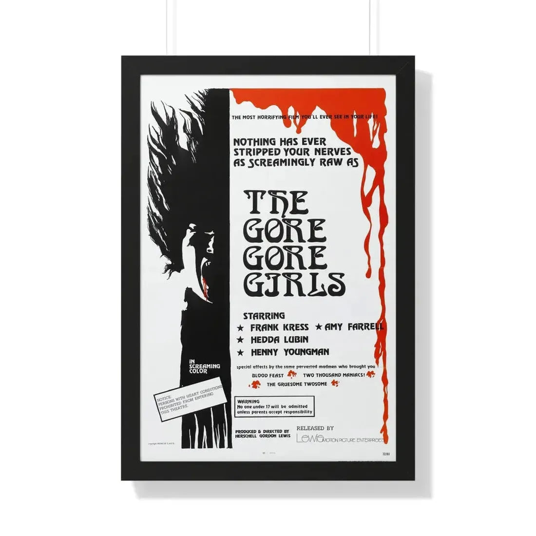 THE GORE GORE GIRLS 1972 - Framed Movie Poster 20" x 30" Black - The Sticker Space