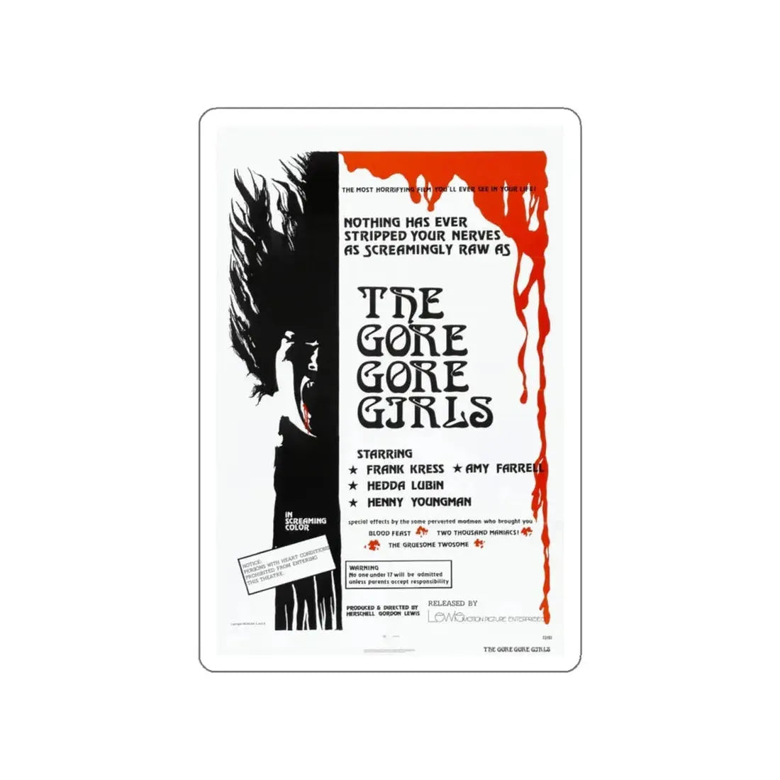 THE GORE GORE GIRLS 1972 Movie Poster STICKER Vinyl Die-Cut Decal 5 Inch - The Sticker Space