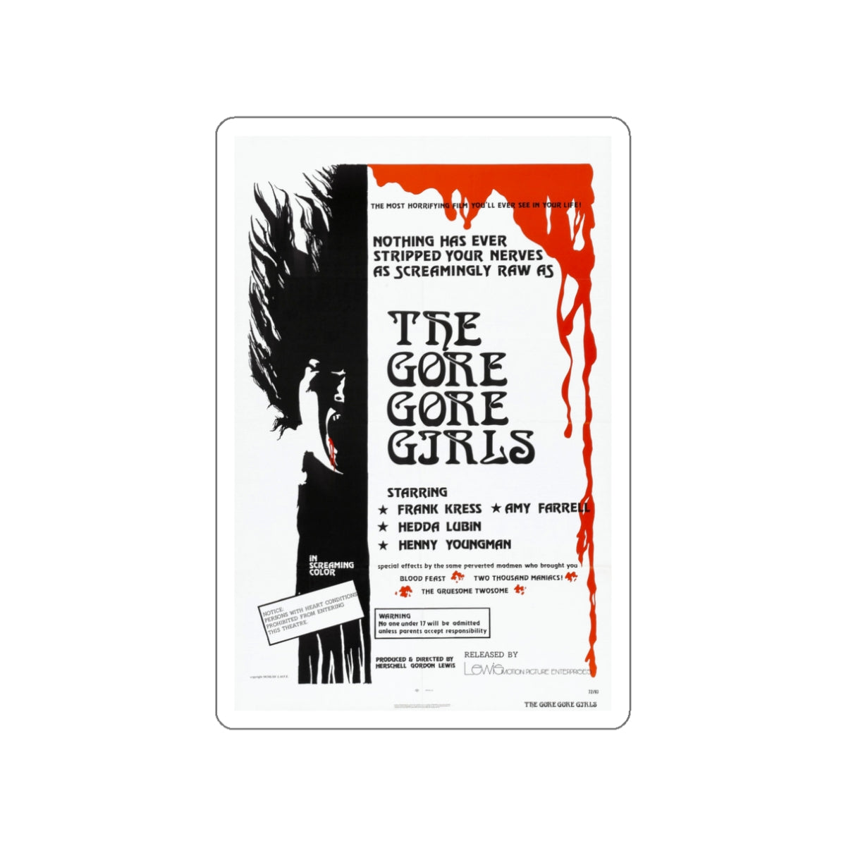 THE GORE GORE GIRLS 1972 Movie Poster STICKER Vinyl Die-Cut Decal-White-The Sticker Space