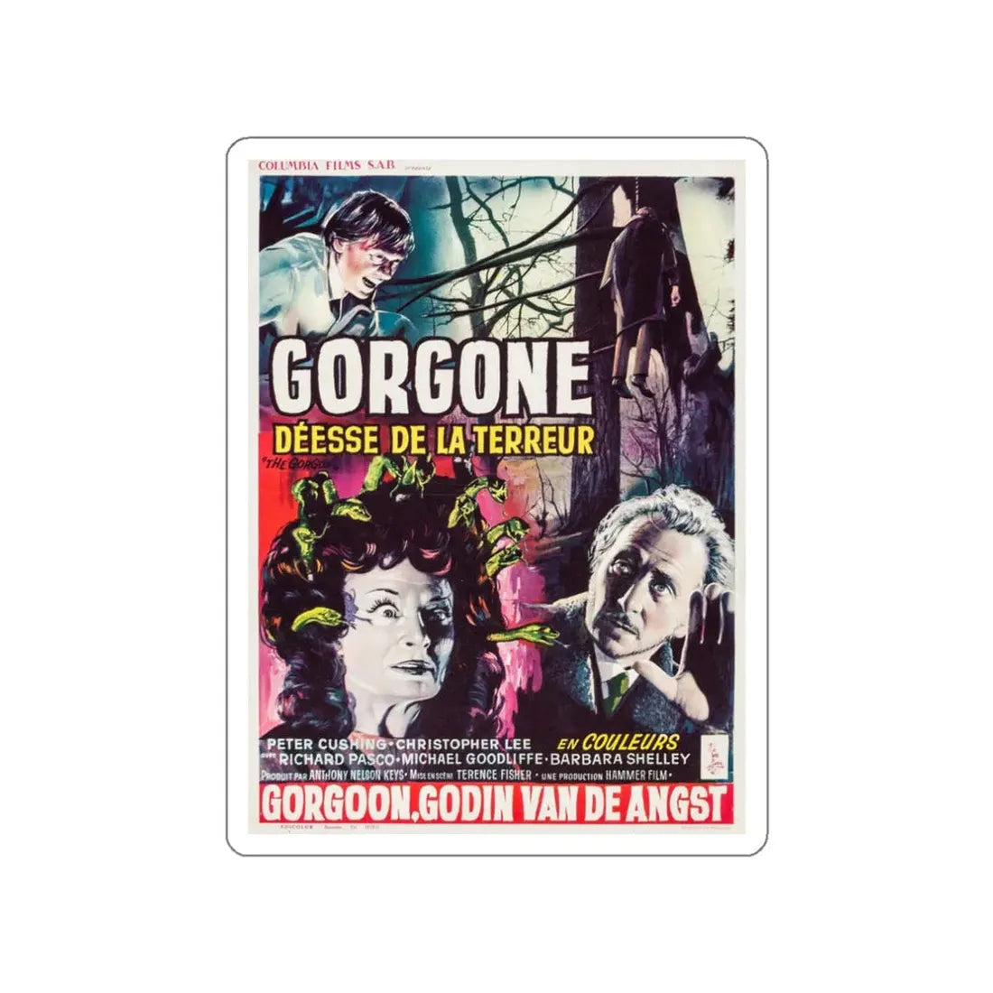 THE GORGON (BELGIAN) 1964 Movie Poster STICKER Vinyl Die-Cut Decal 3 Inch - The Sticker Space