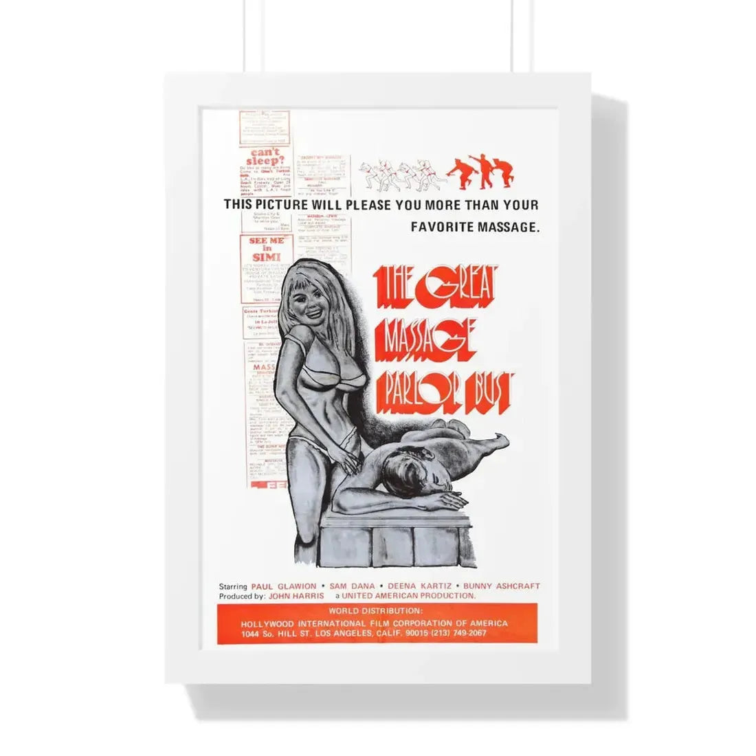 THE GREAT MASSAGE PARLOR BUST 1972 - Framed Movie Poster 16″ x 24″ White - The Sticker Space