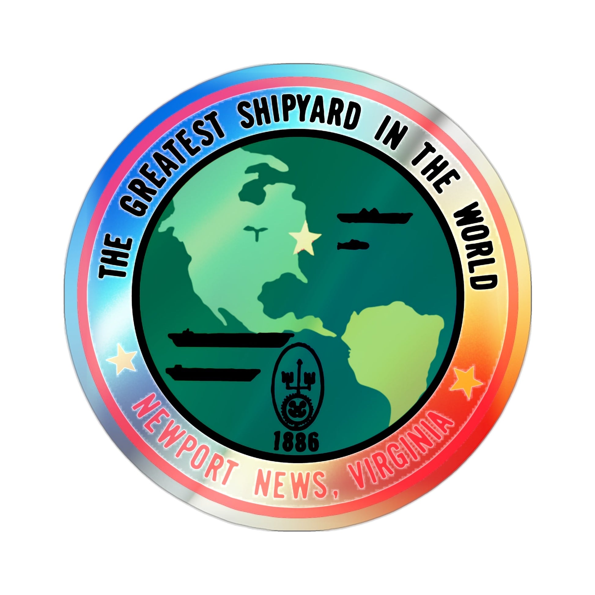 The Greatest Shipyard in the World Newport News VA (U.S. Navy) Holographic STICKER Die-Cut Vinyl Decal-2 Inch-The Sticker Space