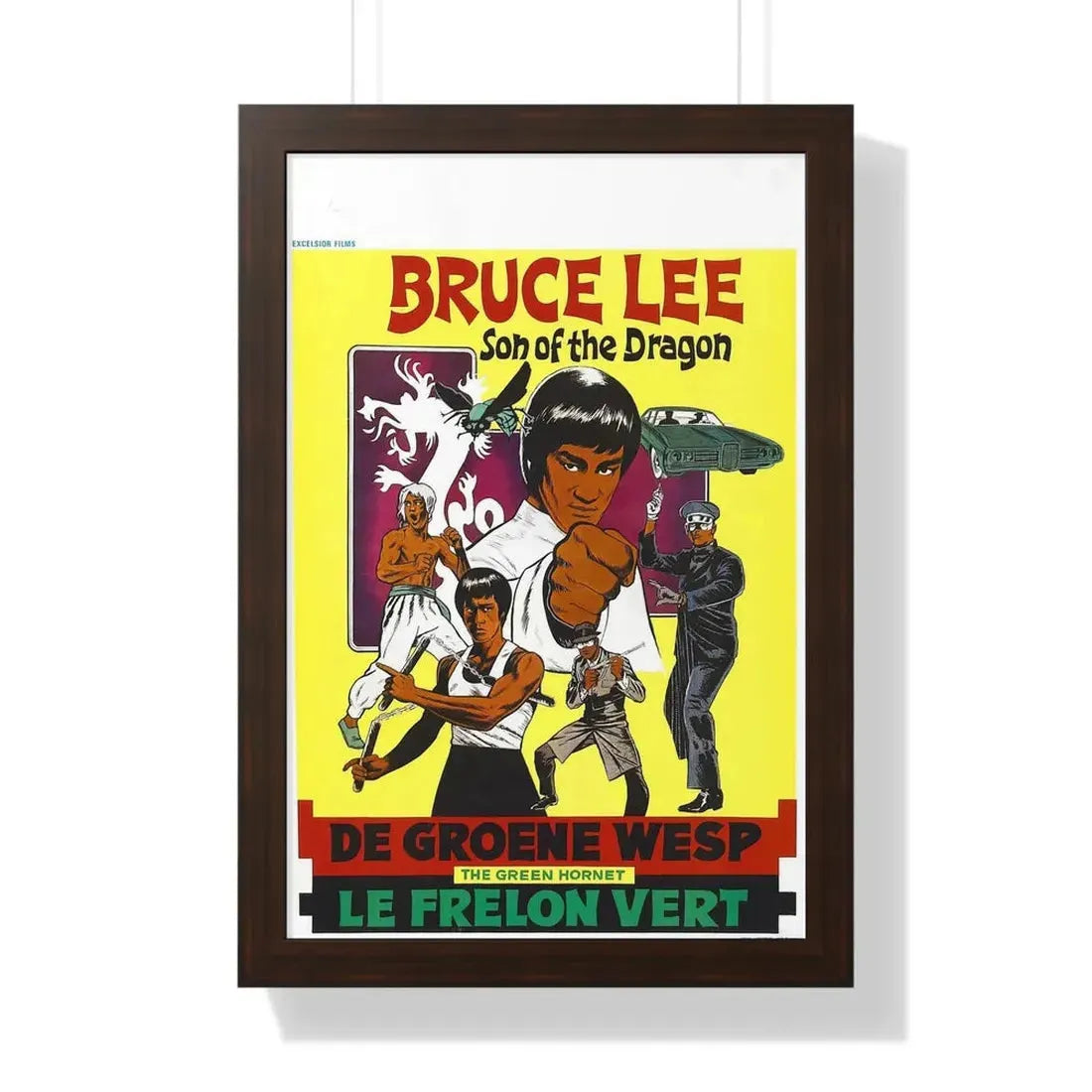 THE GREEN HORNET (BELGIUM) 1974 - Framed Movie Poster 16″ x 24″ Walnut - The Sticker Space