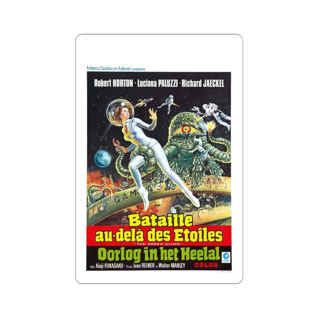 THE GREEN SLIME (BELGIAN) 1968 Movie Poster - STICKER Vinyl Kiss-Cut Decal 6 Inch White - The Sticker Space