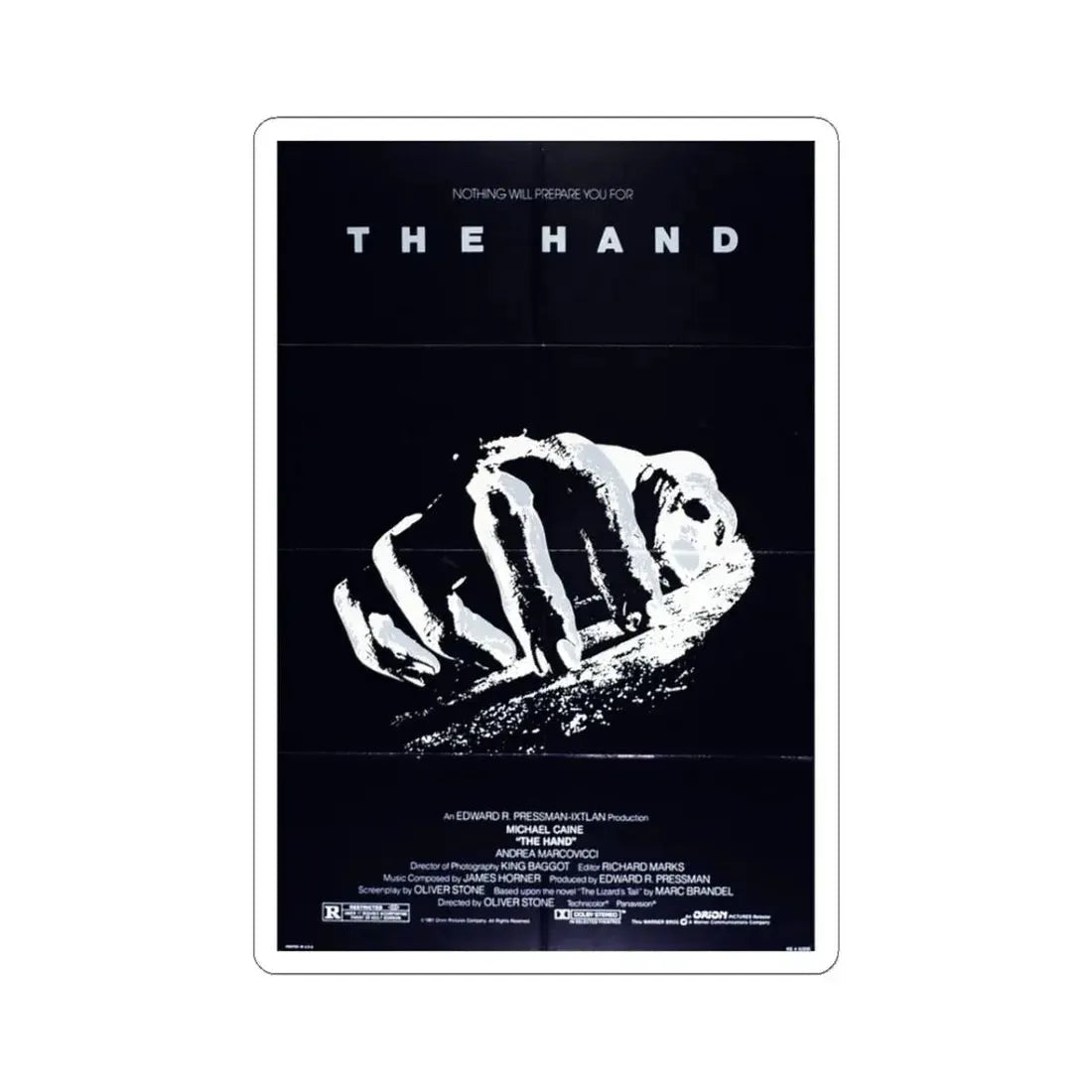 The Hand 1981 Movie Poster - STICKER Vinyl Kiss-Cut Decal 3 Inch White - The Sticker Space