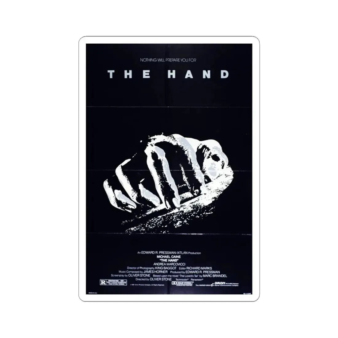 The Hand 1981 Movie Poster - STICKER Vinyl Kiss-Cut Decal 4 Inch White - The Sticker Space