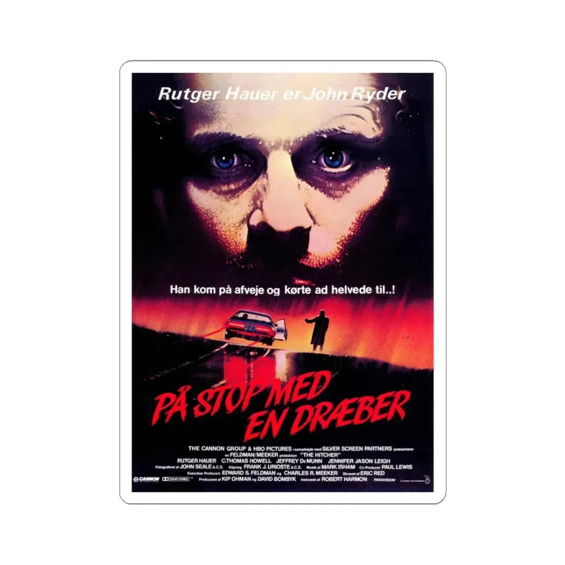 THE HITCHER (DANISH) 1986 Movie Poster - STICKER Vinyl Kiss-Cut Decal 3 Inch White - The Sticker Space