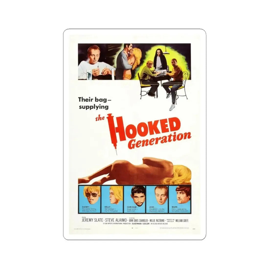 THE HOOKED GENERATION 1968 Movie Poster - STICKER Vinyl Kiss-Cut Decal 3 Inch White - The Sticker Space