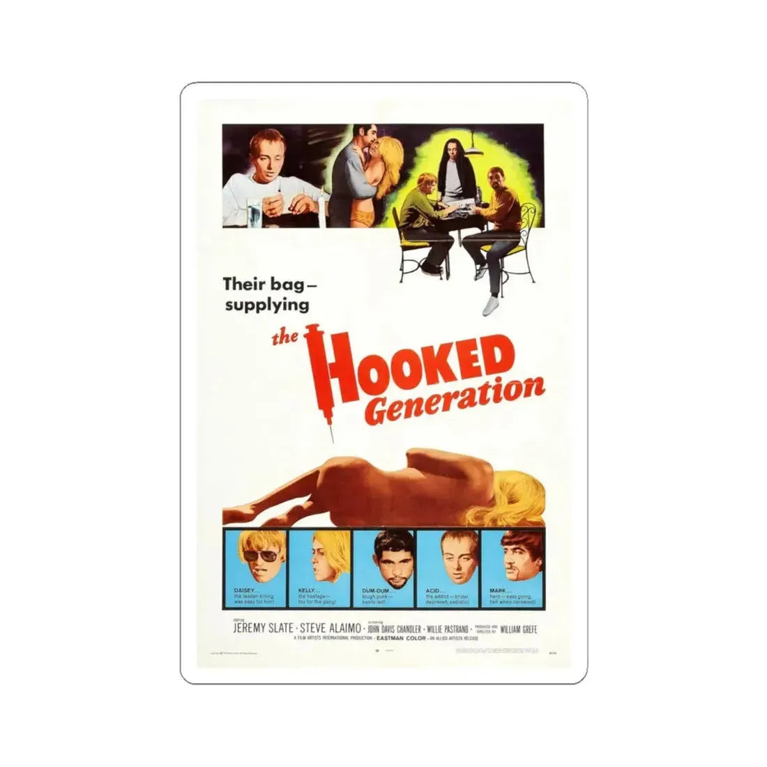 THE HOOKED GENERATION 1968 Movie Poster - STICKER Vinyl Kiss-Cut Decal 6 Inch White - The Sticker Space