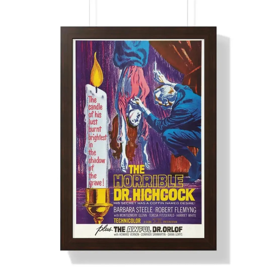 THE HORRIBLE DR HICHCOCK + THE AWFUL DR ORLOFF 1962 - Framed Movie Poster 16″ x 24″ Walnut - The Sticker Space