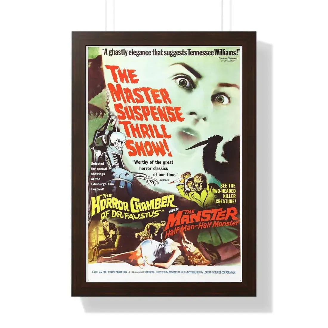 THE HORROR CHAMBER OF DR FAUSTUS (EYES WITHOUT A FACE) + THE MANSTER 1959 - Framed Movie Poster 16″ x 24″ Walnut - The Sticker Space