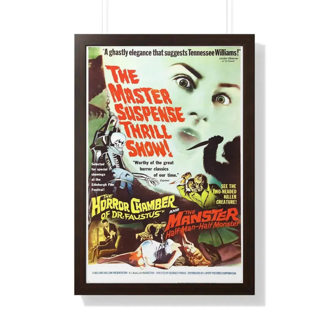 THE HORROR CHAMBER OF DR FAUSTUS (EYES WITHOUT A FACE) + THE MANSTER 1959 - Framed Movie Poster 20" x 30" Walnut - The Sticker Space