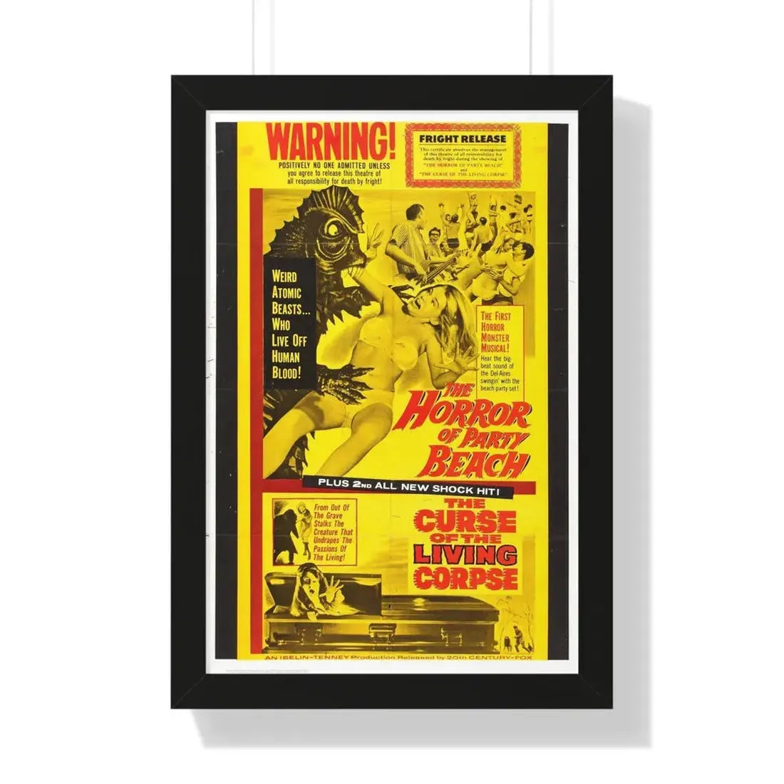 THE HORROR OF PARTY BEACH + THE CURSE OF THE LIVING CORPSE 1964 - Framed Movie Poster 16″ x 24″ Black - The Sticker Space
