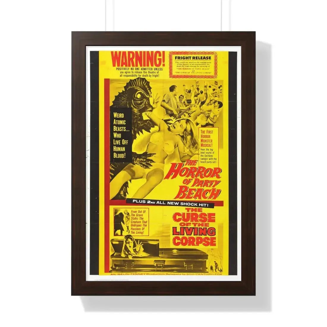 THE HORROR OF PARTY BEACH + THE CURSE OF THE LIVING CORPSE 1964 - Framed Movie Poster 16″ x 24″ Walnut - The Sticker Space