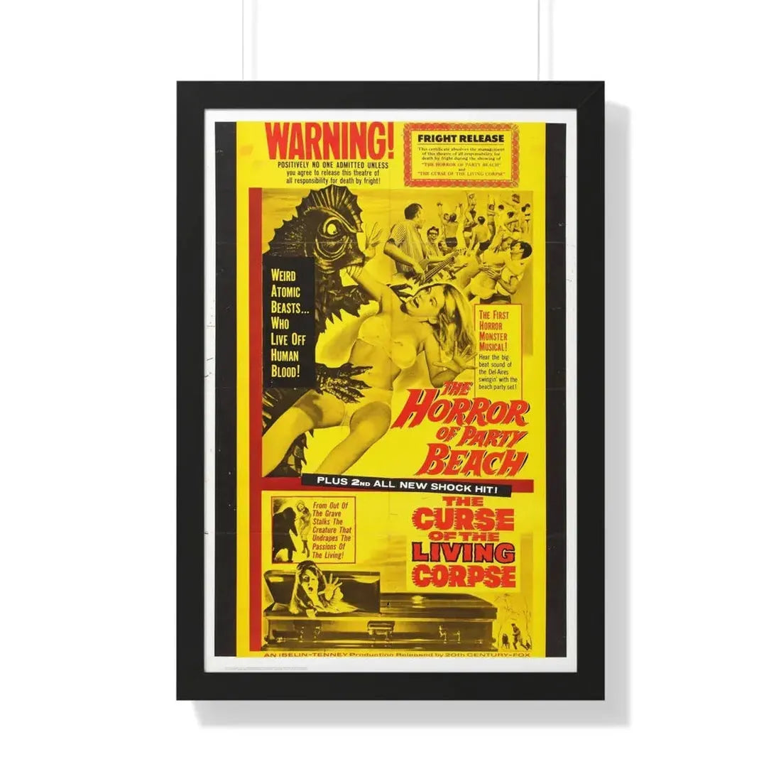 THE HORROR OF PARTY BEACH + THE CURSE OF THE LIVING CORPSE 1964 - Framed Movie Poster 20" x 30" Black - The Sticker Space