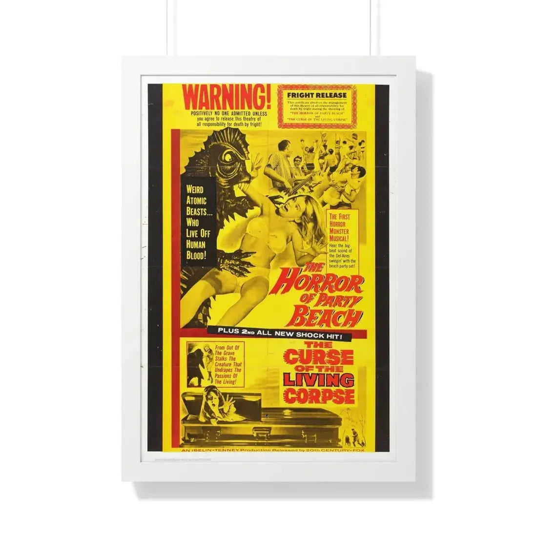 THE HORROR OF PARTY BEACH + THE CURSE OF THE LIVING CORPSE 1964 - Framed Movie Poster 20" x 30" White - The Sticker Space
