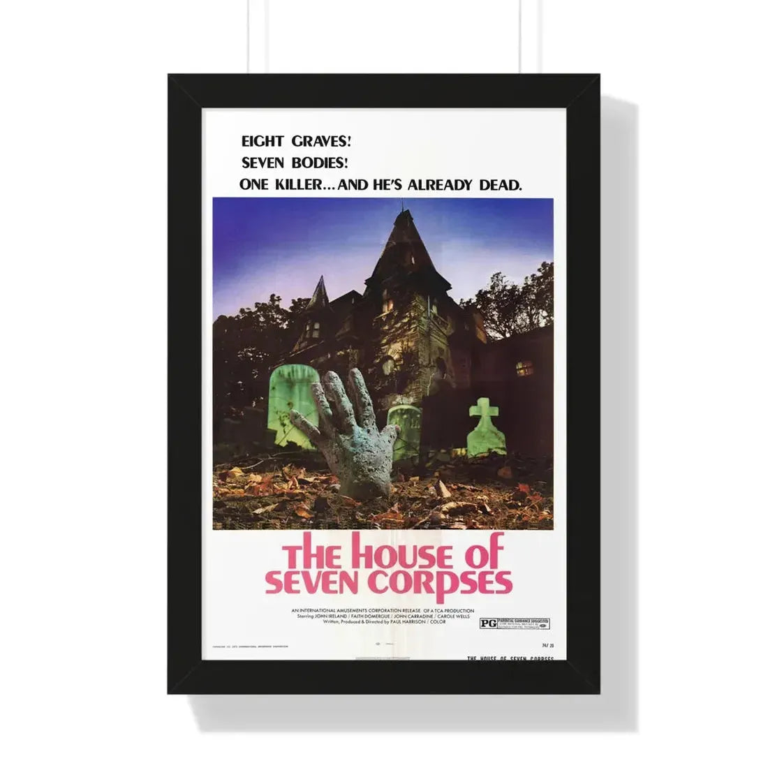 THE HOUSE OF SEVEN CORPSES 1974 - Framed Movie Poster 16″ x 24″ Black - The Sticker Space