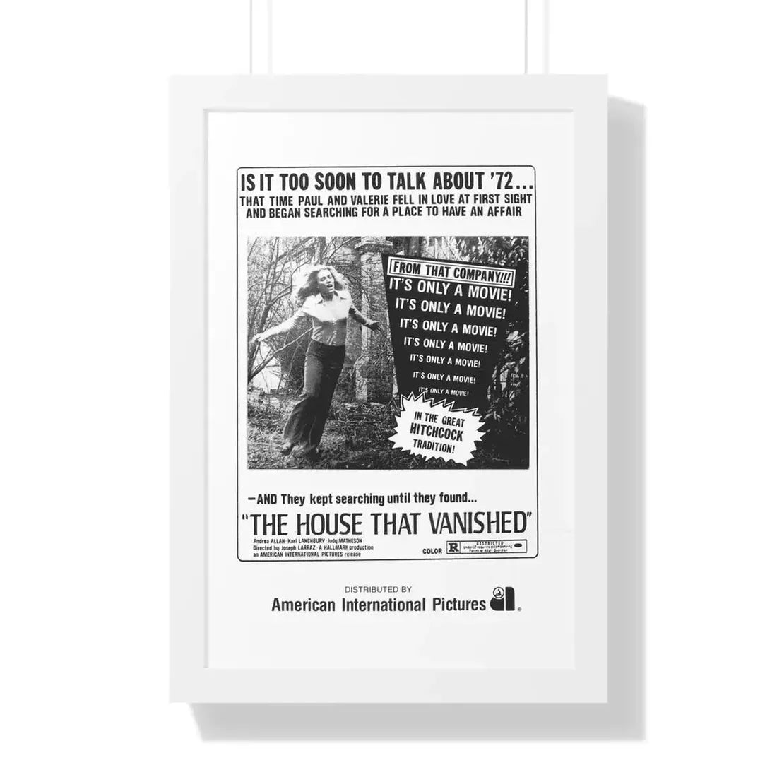 THE HOUSE THAT VANISHED 1973 - Framed Movie Poster 16″ x 24″ White - The Sticker Space