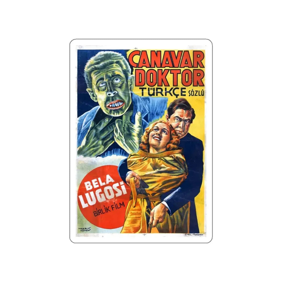 THE HUMAN MONSTER (TURKEY) 1939 Movie Poster STICKER Vinyl Die-Cut Decal 3 Inch - The Sticker Space
