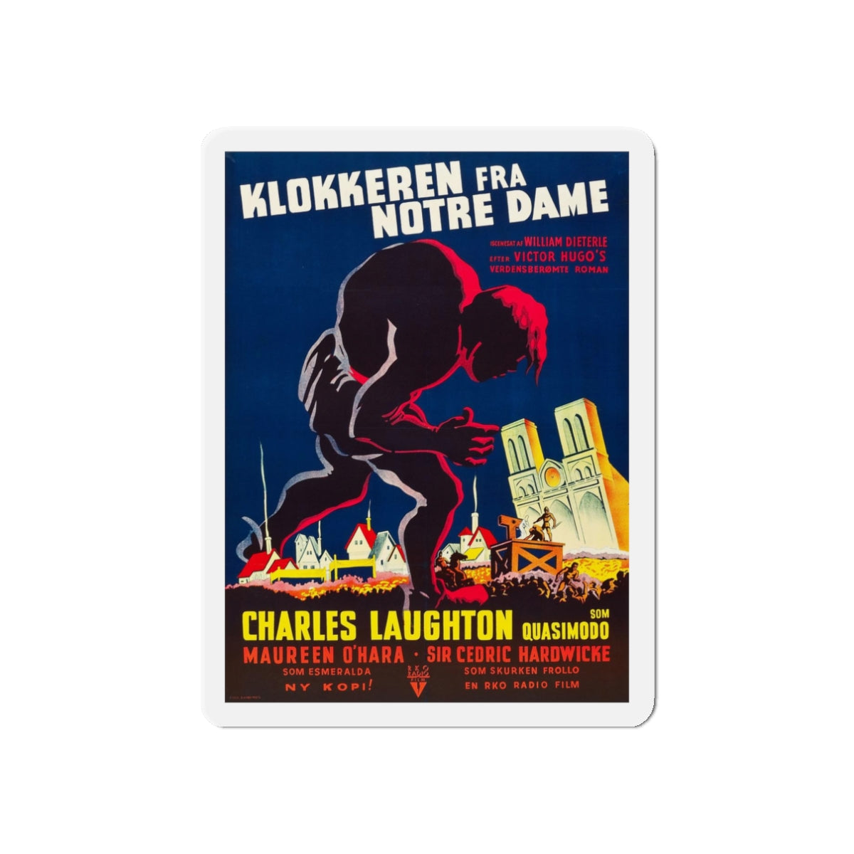 THE HUNCHBACK OF NOTRE DAME (DANISH) 1939 Movie Poster - Refrigerator Magnet-3" x 3"-The Sticker Space