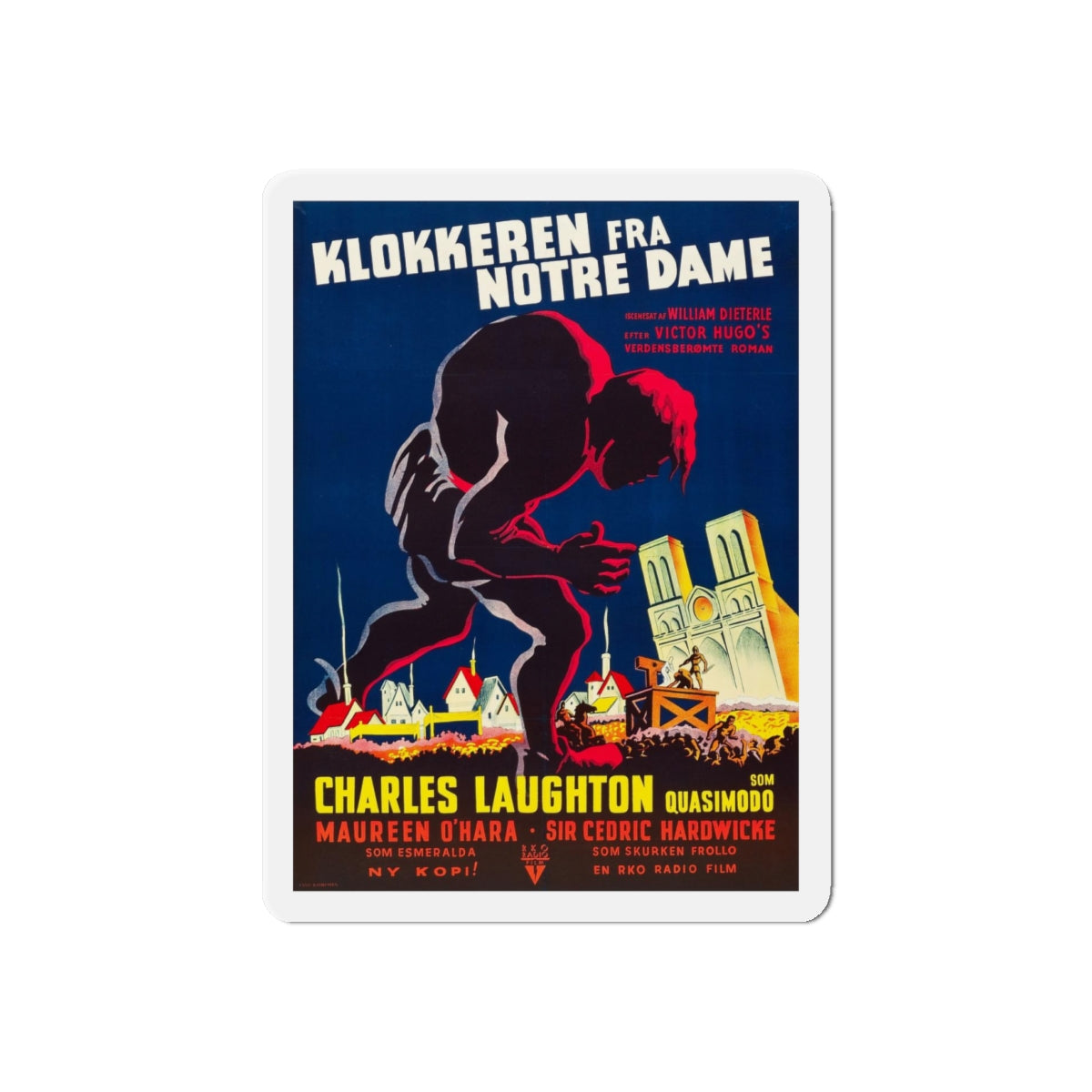 THE HUNCHBACK OF NOTRE DAME (DANISH) 1939 Movie Poster - Refrigerator Magnet-4" x 4"-The Sticker Space