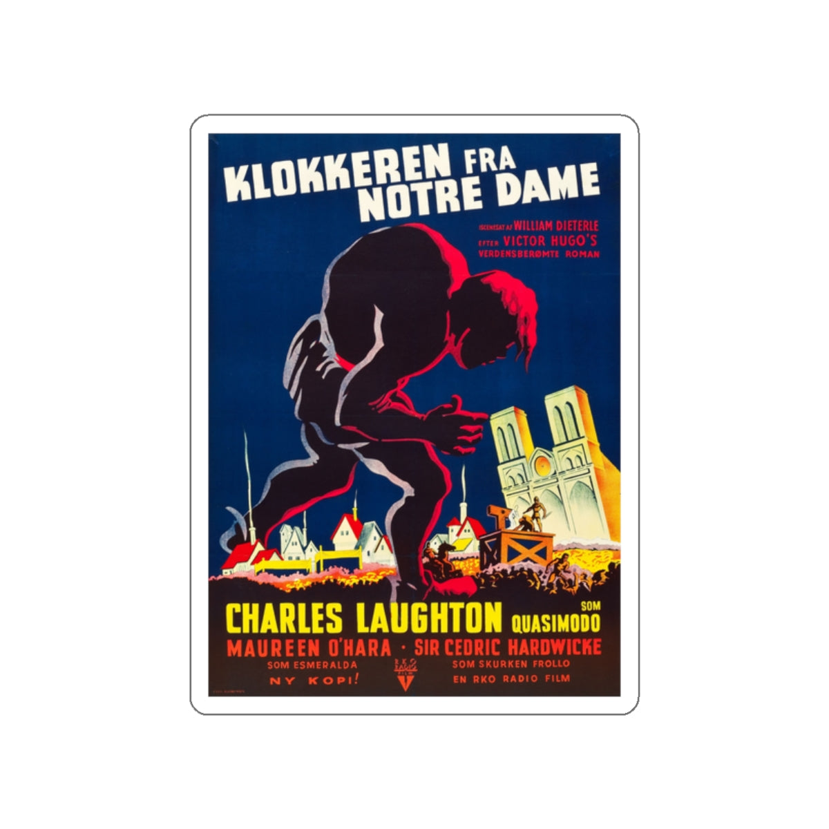 THE HUNCHBACK OF NOTRE DAME (DANISH) 1939 Movie Poster STICKER Vinyl Die-Cut Decal-White-The Sticker Space