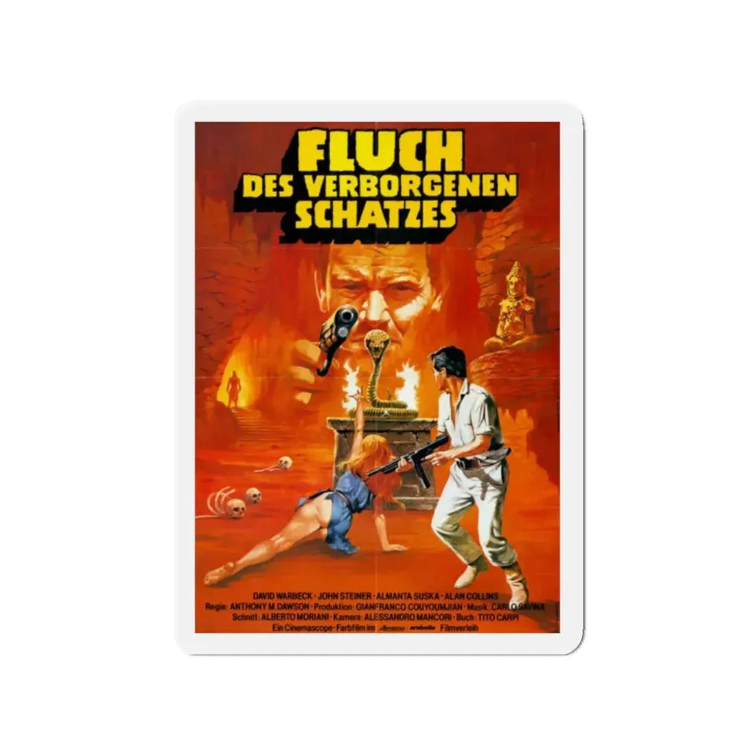 THE HUNTERS OF THE GOLDEN COBRA (GERMAN) 1982 Movie Poster - Refrigerator Magnet 2 Inch Die-Cut - The Sticker Space