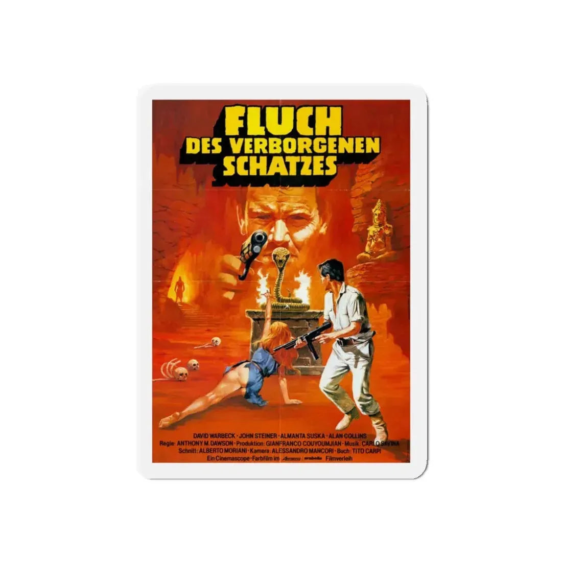 THE HUNTERS OF THE GOLDEN COBRA (GERMAN) 1982 Movie Poster - Refrigerator Magnet 3 Inch Die-Cut - The Sticker Space