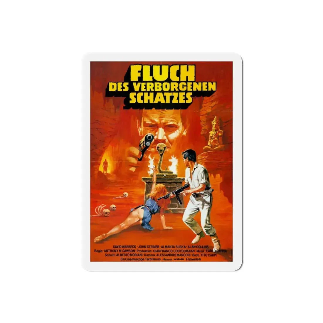 THE HUNTERS OF THE GOLDEN COBRA (GERMAN) 1982 Movie Poster - Refrigerator Magnet 5 Inch Die-Cut - The Sticker Space