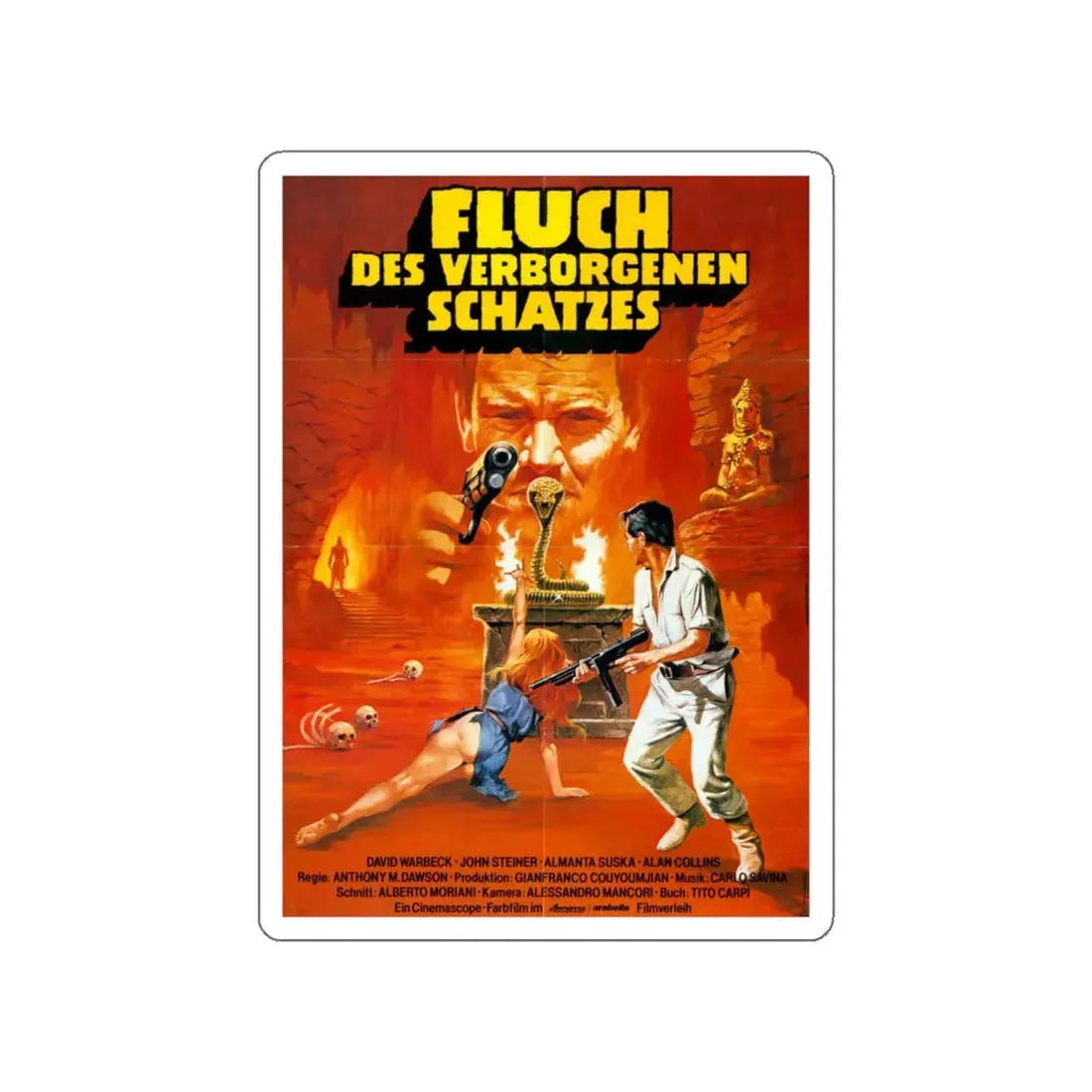 THE HUNTERS OF THE GOLDEN COBRA (GERMAN) 1982 Movie Poster STICKER Vinyl Die-Cut Decal 6 Inch - The Sticker Space