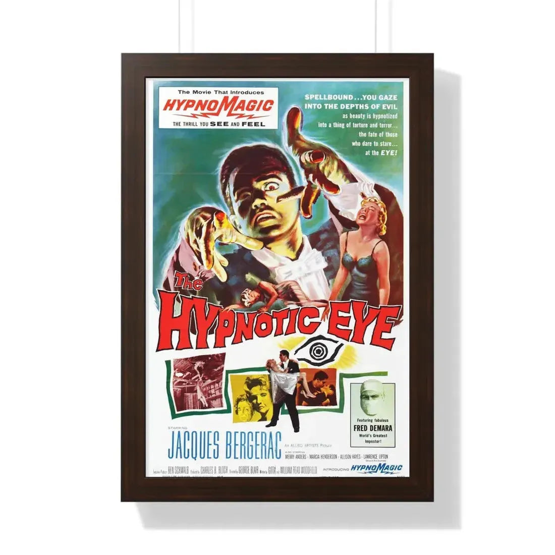 THE HYPNOTIC EYE 1960 - Framed Movie Poster 16″ x 24″ Walnut - The Sticker Space