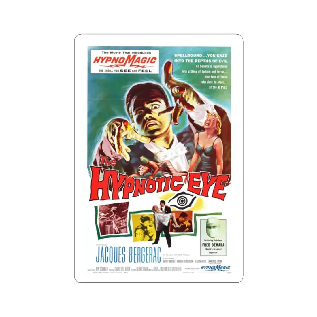 THE HYPNOTIC EYE 1960 Movie Poster - STICKER Vinyl Kiss-Cut Decal 2 Inch White - The Sticker Space